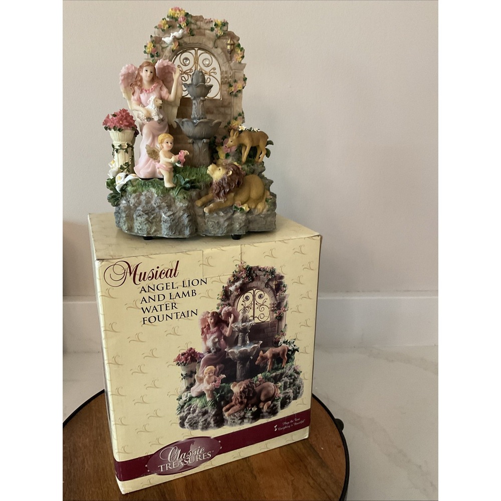 Classic Treasures Musical Angel Lion Lamb Water Fountain Everything is Beautiful